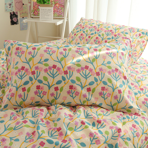 粉色小花48cmx74cm枕头套单个纯棉枕套一对家用100全棉成人40x60