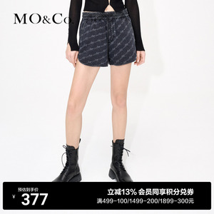 MOCO运动风MC老花松紧高腰牛仔裤短裤美式复古裤子女