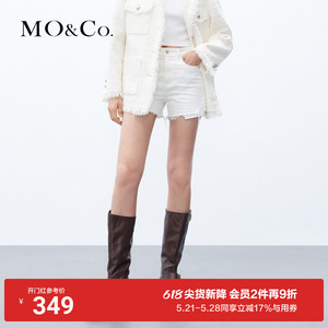 MOCO无锁边拉线土耳其棉白色中腰牛仔短裤美式复古裤子女