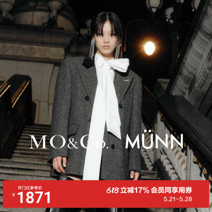MO&Co.MUNN设计师联名拼领垫肩羊毛毛呢西装外套