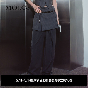 MOCO2024夏新品高比例绵羊毛中腰压褶短裙半身裙MBD2SKT022附腰带