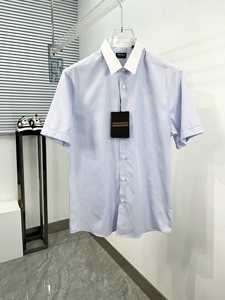 代购ZEGNA/杰尼亚2024春夏新款男士商务休闲格纹翻领短袖衬衫衬衣