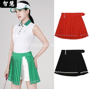 韩国代购CHUCUCHU高尔夫球服裤子23夏款golf女字标褶皱裹身裙短裤