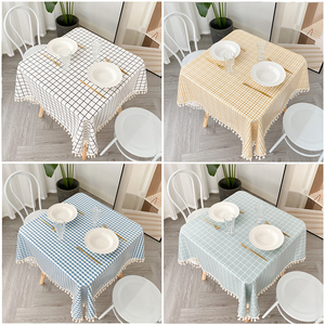 简约现代正方形小方格餐桌布布艺防水防油防滑免洗格子书桌垫台布