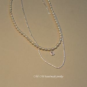 MIMI S925纯银天然淡水珍珠项链 盈盈众珠间闪耀锆石镶嵌 锁骨链