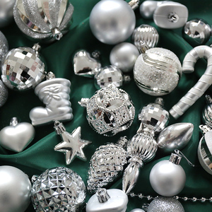 3-28cm银色亮光哑光圣诞球圣诞节装饰品圣诞树挂件花店彩球圣诞球