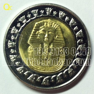 收藏品外国钱币埃及1镑双色镶嵌硬币狮身人面像法老王图坦卡蒙