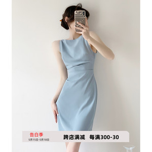 蓝色连衣裙夏高级感女神新款设计感小众法式无袖短款吊带裙