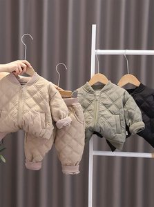 婴儿衣服秋冬款时髦加厚保暖棉服套装一2周岁3男宝宝夹棉棉衣冬装
