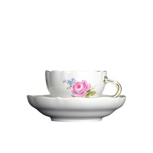 【自营】德国MEISSEN梅森瓷器 新剪裁 粉玫瑰 蓝色小花咖啡茶杯碟