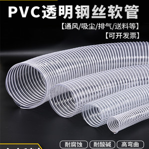 PVC透明钢丝软管木工雕刻机PU除尘吸尘管伸缩波纹管排风管0.63mm