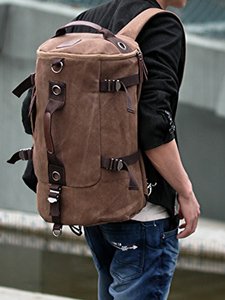 新款双肩包男韩版户外旅行背包帆布男士休闲大容量圆桶包学生书包