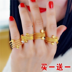原创沙金弹簧戒指女久不掉色越南镀金仿真黄金色个性缠绕多圈指环