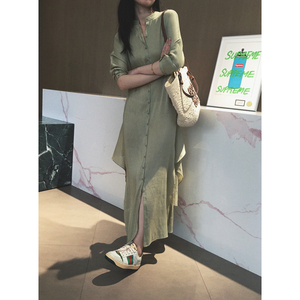 【璀家cuijia】小众设计感 真丝亚麻纺中式立领围裹连衣裙 H29868