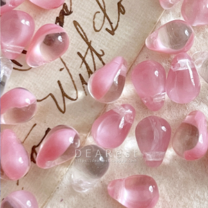 进口捷克琉璃珠 迷你透明粉色条纹拼接水滴珠4x6mm diy串珠材料