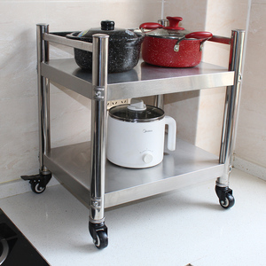 不锈钢厨房置物架带轮台面收纳架电饭锅架调料架橱柜储物架可移动