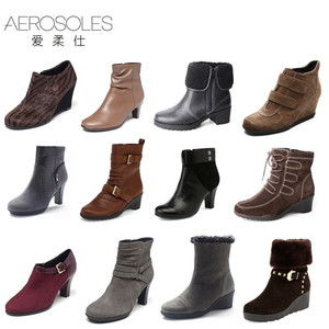 Aerosoles/爱柔仕短靴靴子羊皮高跟粗跟秋冬靴女马丁靴包邮D1915