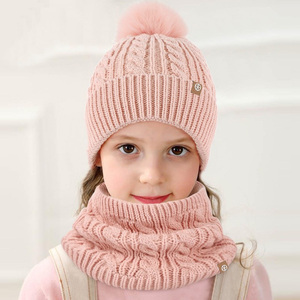 儿童围巾女秋冬2023新款中大童加绒保暖针织毛球帽子手套三件套装