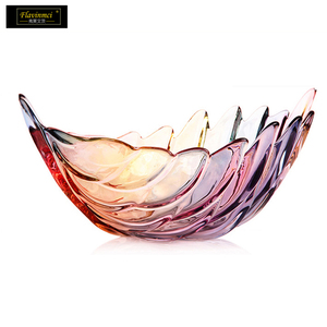 弗莱文茨水晶玻璃水果盘创意炫彩琉璃树叶果斗时尚水果盘果盆
