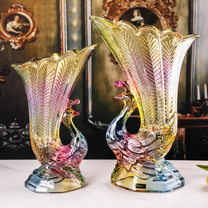 新品弗莱文茨玻璃花瓶孔雀创意插花瓶水培花器家用艺术花瓶摆件