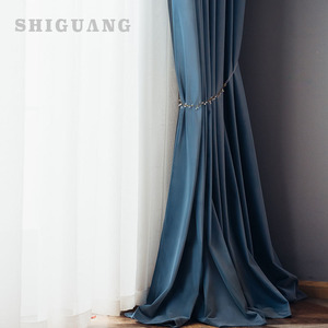 天鹅绒窗帘现代简约轻奢丝绒雾霾绒布遮光中式蓝色客厅嘉兴定制