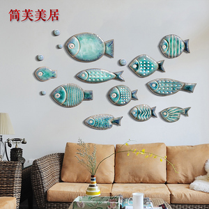 地中海创意立体陶瓷鱼壁饰客厅餐厅墙上装饰品壁挂墙饰 鱼盘挂件