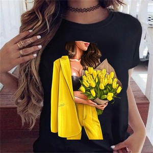 sunflower girl Women Tshirt夏季向日葵女孩短袖大码女装T恤女