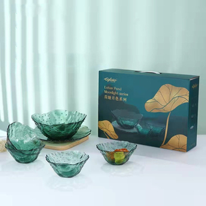 绿色玻璃碗盘二四六件套透明沙拉碗汤碗大小套装会销银行礼品礼盒