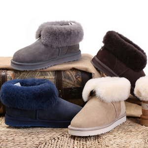 澳洲羊皮毛一体雪地靴低筒纯羊毛真皮防滑加厚两穿平底女短靴子