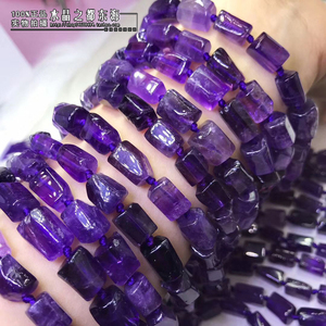 天然乌拉圭紫水晶原石柱型散珠 紫晶柱形 天然水晶半成品隔珠配珠