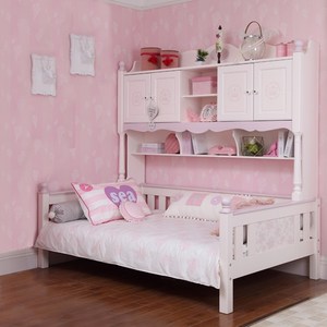 星星索R1系列粉色公主女孩书柜书架功能床 全实木儿童美墅家具