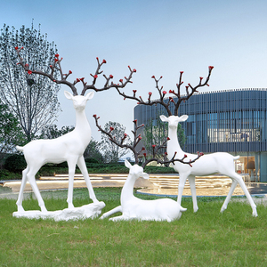 仿铜梅花鹿雕塑户外白鹿玻璃钢抽象鹿动物美陈园林景观工艺品摆件