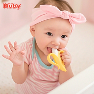 Nuby努比香蕉牙胶全硅胶宝宝防吃手利器婴儿磨牙抓握软咬胶