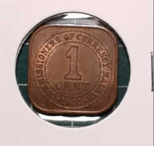 马来亚（马来西亚）1940年 1分 乔六 方形 铜币 硬币