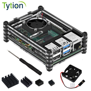 树莓派4B 9层亚克力外壳 透明间黑撞色机箱+散热风扇+散热片 套装