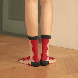 韩国东大门代购BIARRITZ性感拼色波浪竖纹夏款薄中筒丝袜子女复古