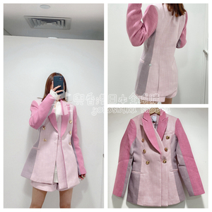 新季 ACLER 20秋冬 菲兒香港代购 女 时尚拼色粉色西装外套