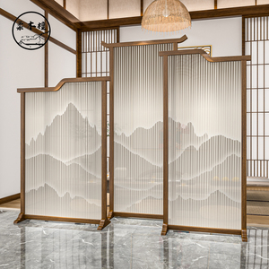 新中式屏风隔断客厅办公室酒店茶室背景装饰遮挡现代简约实木座屏