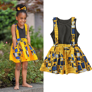 女儿童欧美夏季纯色上衣+非洲波西米亚风格背带裙子两件套童装ins