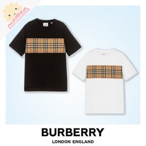 现货 Burberry童装春夏新品 经典格纹徽标字母 棉质短袖T恤 上衣