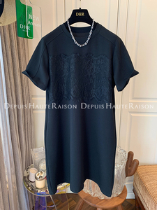 DHR 高级感超好看气质蕾丝黑色赫本风宽松连衣裙子2024夏季新款女