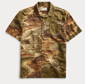 售完欣赏 RRL复古夏威夷棉麻短袖衬衫Linen-Blend Camp Shirt