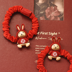 本命年兔子发绳子红色头绳可爱金属小兔发圈儿童可爱成人学生