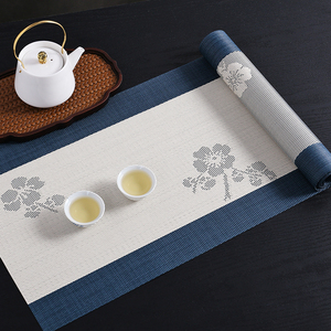 茶席中式禅意桌旗中国风梅花牡丹茶台布艺长条桌布防水茶旗茶垫布