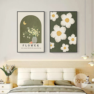 现代简约卧室床头装饰画ins文艺花卉组合两联挂画房间背景墙壁画