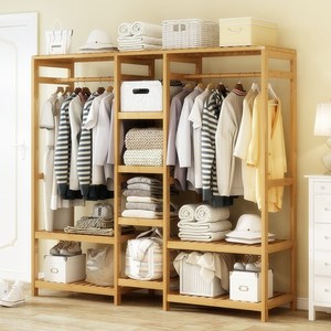 衣柜单人简约现代组装经济型竹子储物柜多功能大容量省空间挂衣橱