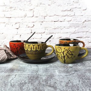 创意北欧风格咖啡杯碟套装简约陶瓷马克水杯带勺白领办公室咖啡杯