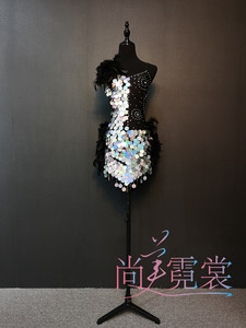 银色亮片羽毛拉丁舞比赛服装 女式拉丁舞裙 拉丁裙 北京出租租赁