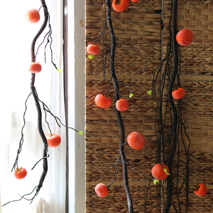 仿真藤条柿子果树枝果实缠绕植物壁挂柿子盘藤造景道具装饰假树