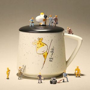 可爱陶瓷杯子女带盖勺马克杯办公室水杯家用牛奶早餐咖啡杯高颜值